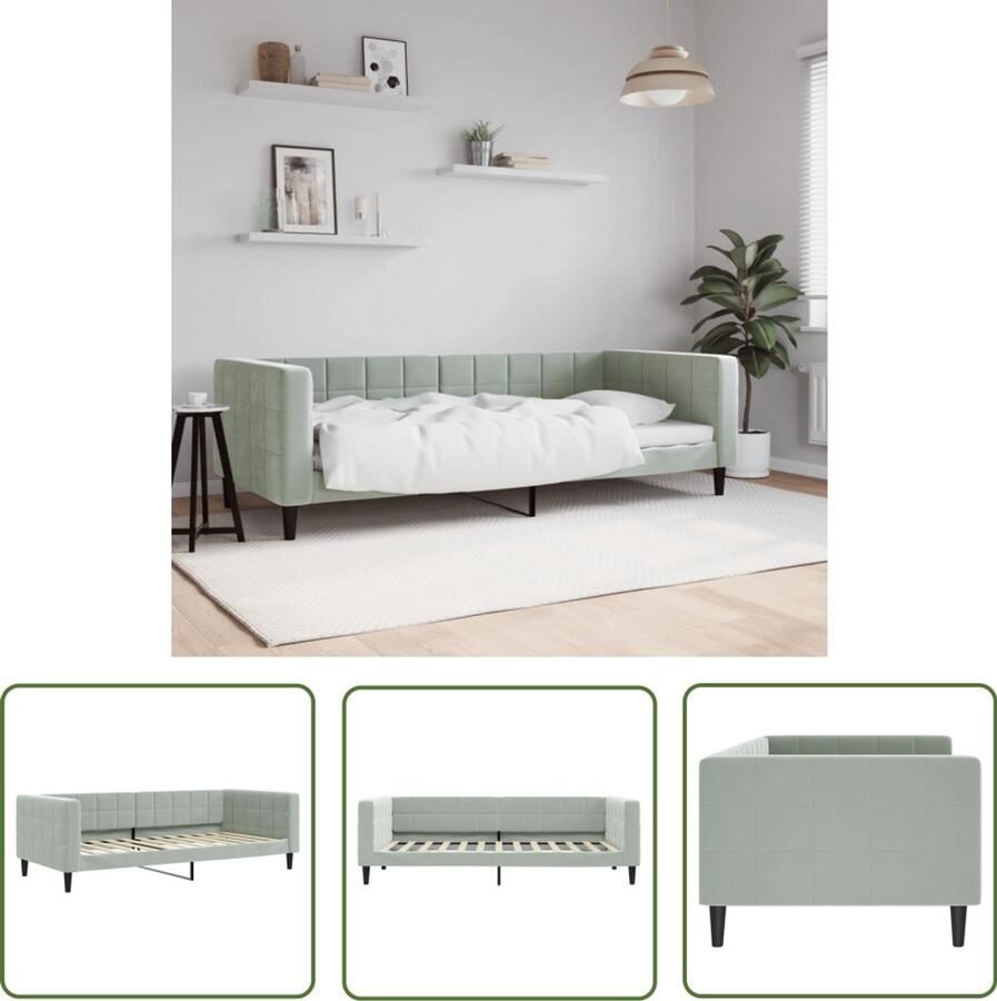 The Living Store Slaapbank 90x200 cm fluweel lichtgrijs Slaapbank Lounge Sofa Tweepersoons Bank Meubels Living Room Furniture
