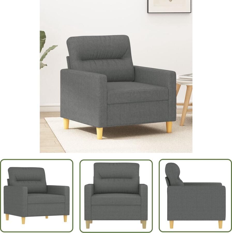 The Living Store Fauteuil 60 cm stof donkergrijs Comfortabele Fauteuil Lounge Stoel Relaxfauteuil Fauteuils Grijs Bank Grijze