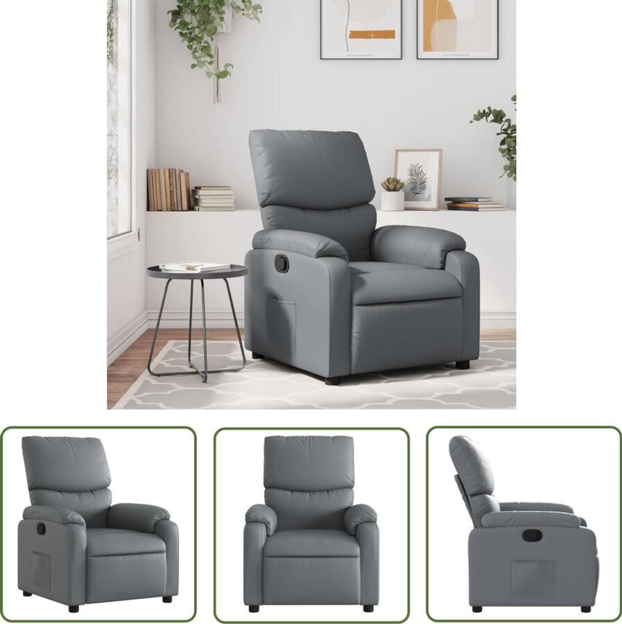 The Living Store Fauteuil verstelbaar kunstleer grijs Verstelbare Fauteuil Lounge Stoel Fauteuils Designstoel Kunstleder Fauteuil