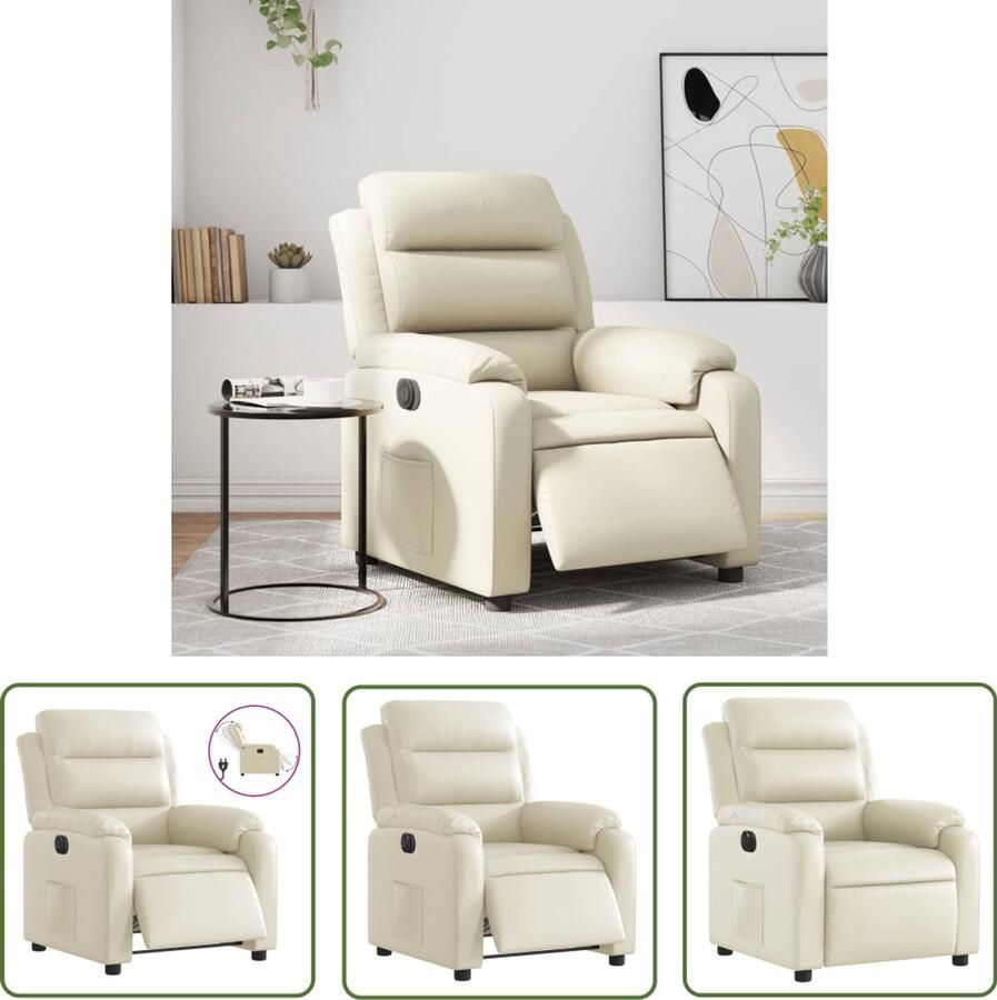 VidaXL Lounge Stoel Elektrische Fauteuil elektrisch verstelbaar kunstleer crèmekleurig Kunstleder Fauteuil Creme Fauteuil Relaxfauteuil