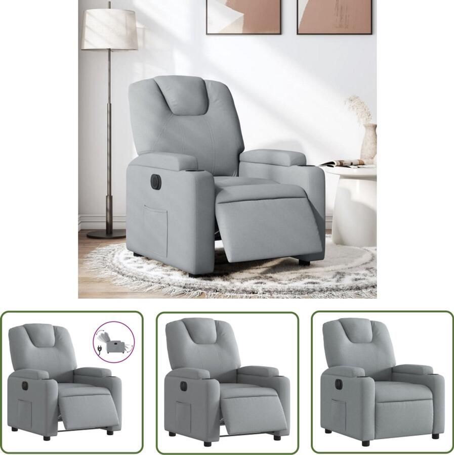 The Living Store Fauteuil elektrisch verstelbaar stof lichtgrijs Elektrische Fauteuil Loungestoel Elektrische Relaxfauteuil Comfortabele Fauteuil Fauteuils