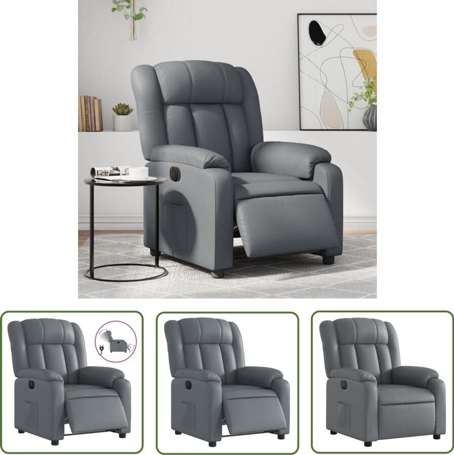 VidaXL Fauteuil verstelbaar elektrisch kunstleer grijs Elektrische Fauteuil Lounge Stoel Kunstleder Fauteuil Relaxfauteuil Ergonomische Stoel