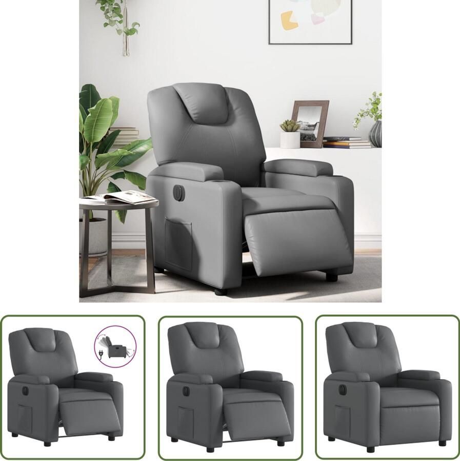 The Living Store Fauteuil verstelbaar elektrisch kunstleer grijs Elektrische Fauteuil Elektrische Verstelbare Stoel Loungestoel Leesfauteuil Kantoorstoel