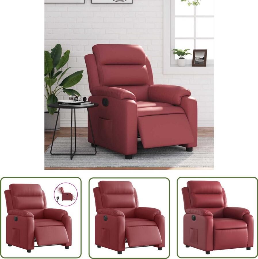 VidaXL Lounge Stoel Elektrische Fauteuil verstelbaar elektrisch kunstleer wijnrood Fauteuils Loungestoel Lederlook