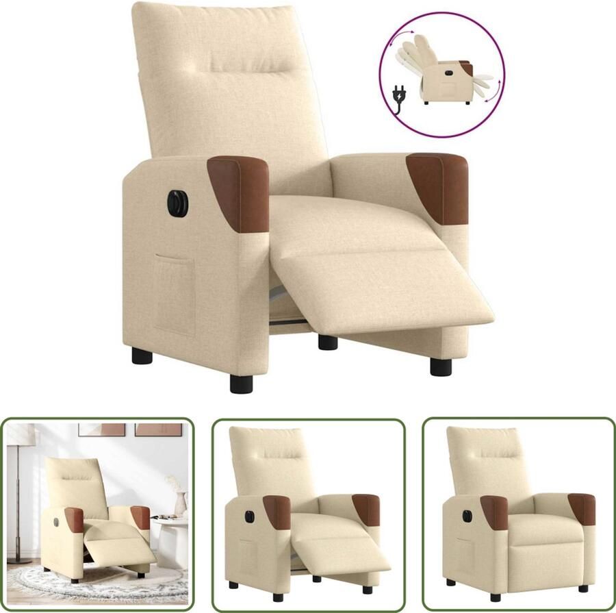 VidaXL Lounge Stoel Elektrische Fauteuil verstelbaar elektrisch stof crèmekleurig Relaxfauteuil Ergonomische Stoel Verstelbare Stoel