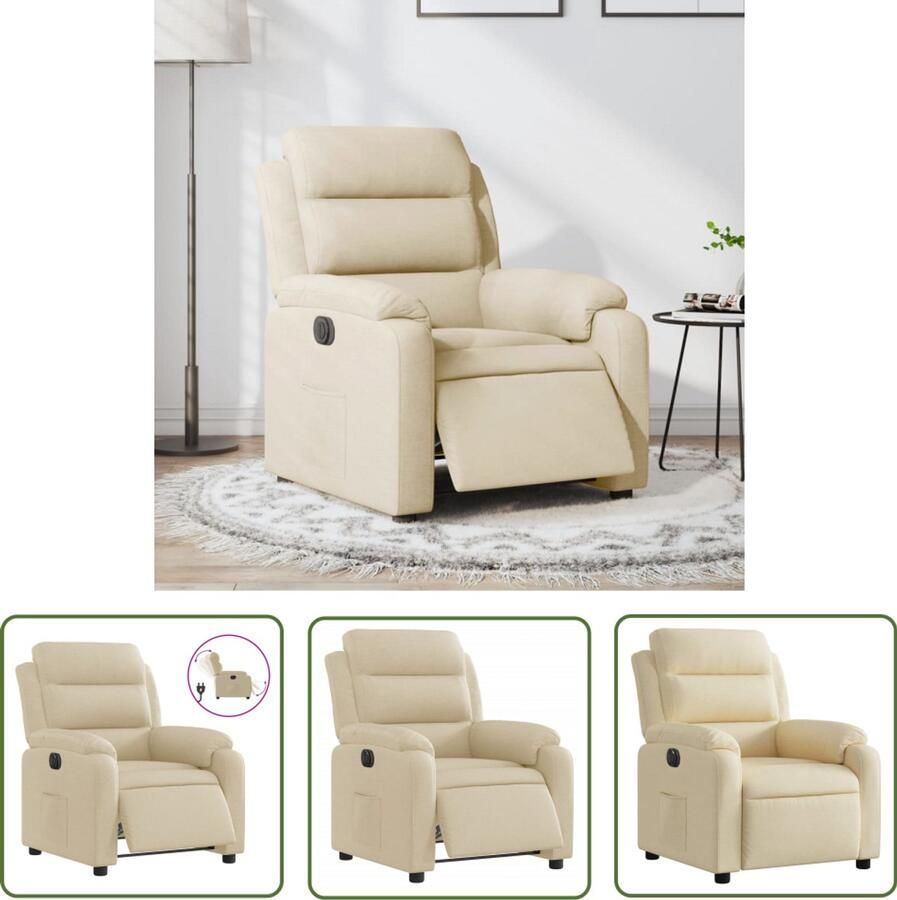 VidaXL Fauteuil verstelbaar elektrisch stof crèmekleurig Elektrische Fauteuil Lounge Stoel Verstelbare Fauteuil Creme Fauteuil Lederlook Fauteuil