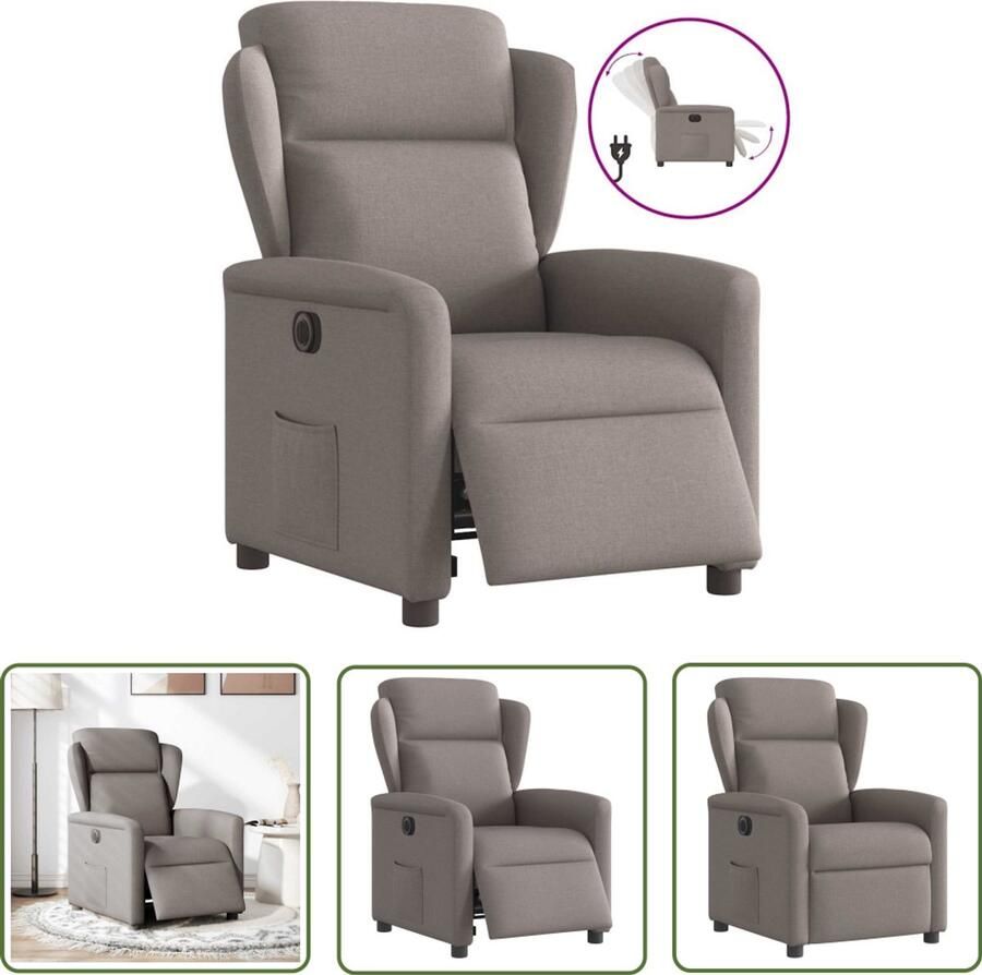 VidaXL Lounge Stoel Elektrische Fauteuil verstelbaar elektrisch stof taupe Fauteuil Grijs Ergonomische Stoel Loungestoel