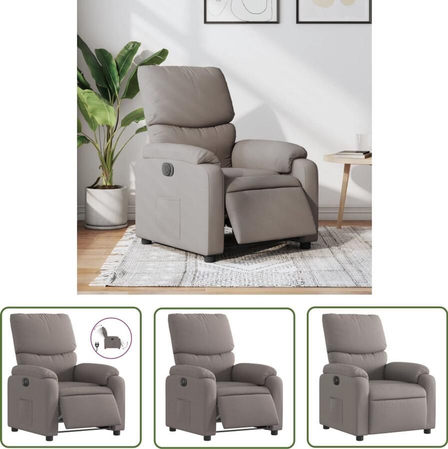 VidaXL Lounge Stoel Elektrische Fauteuil verstelbaar elektrisch stof taupe Fauteuils Loungestoel Ergonomische Stoel