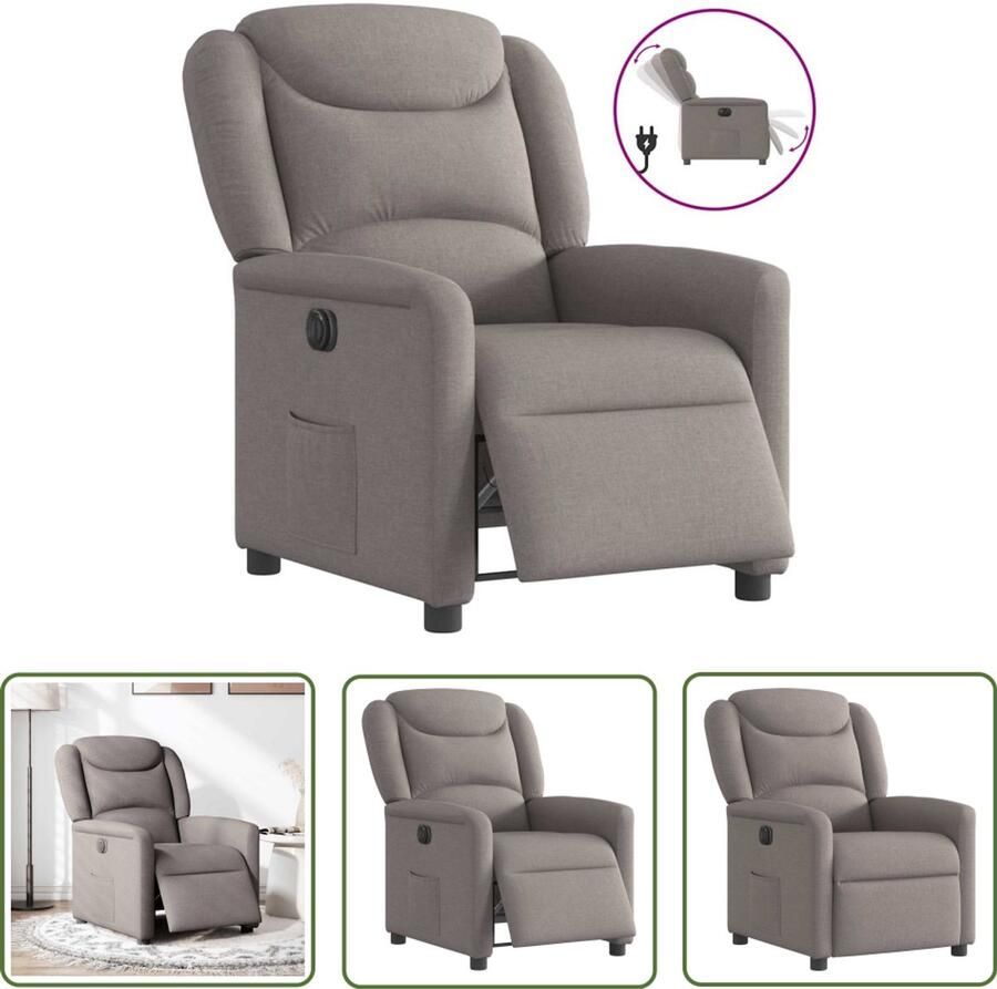 VidaXL Lounge Stoel Elektrische Fauteuil verstelbaar elektrisch stof taupe Fauteuils Loungestoel Ergonomische Stoel