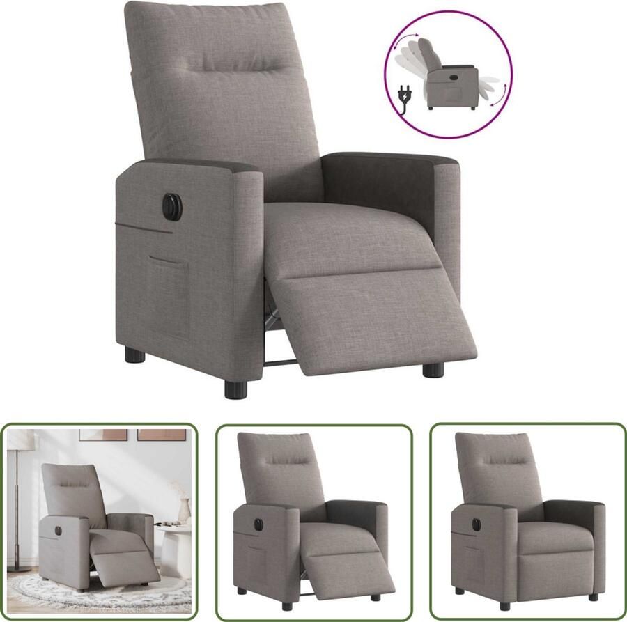 VidaXL Lounge Stoel Elektrische Fauteuil verstelbaar elektrisch stof taupe Relaxfauteuil Fauteuils Loungestoel