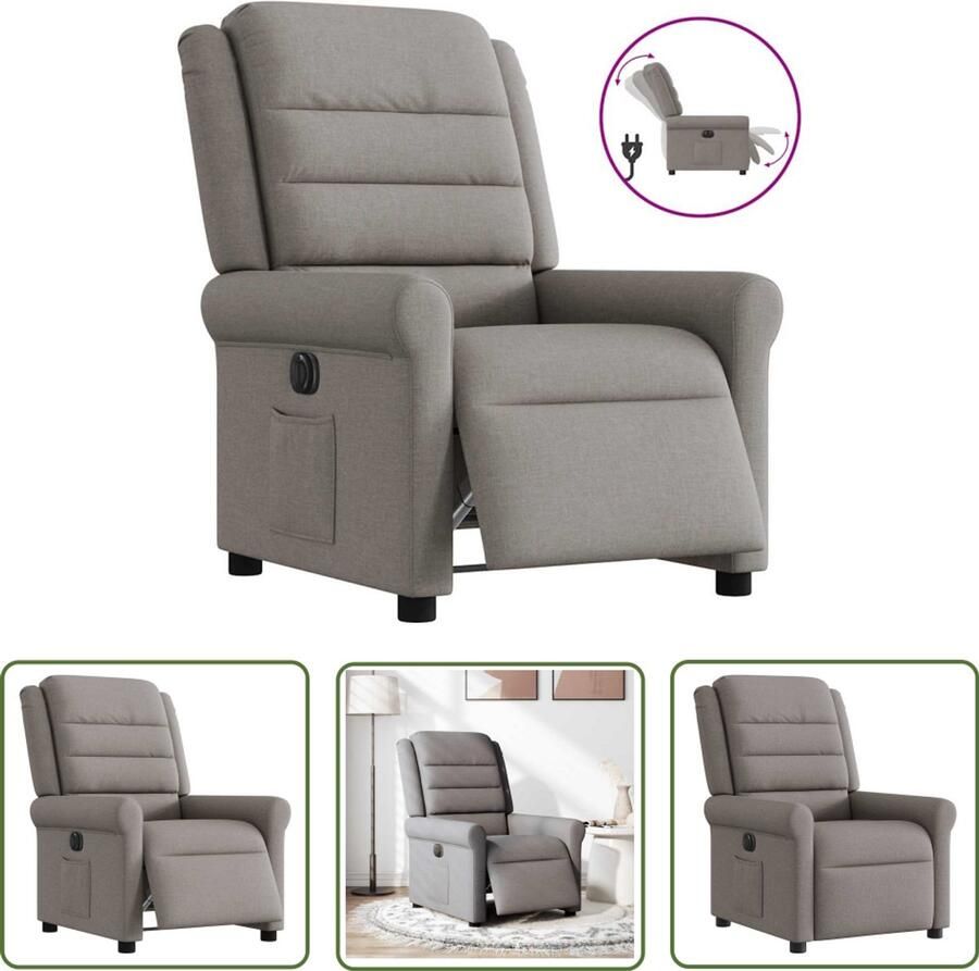 VidaXL Lounge Stoel Elektrische Fauteuil verstelbaar elektrisch stof taupe Verstelbare Fauteuil Fauteuils Ergonomische Stoel