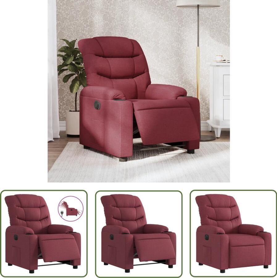The Living Store Fauteuil verstelbaar elektrisch stof wijnrood Elektrische Fauteuil Elektrische Verstelbare Stoel Lounge Stoel Relaxfauteuil Fauteuils