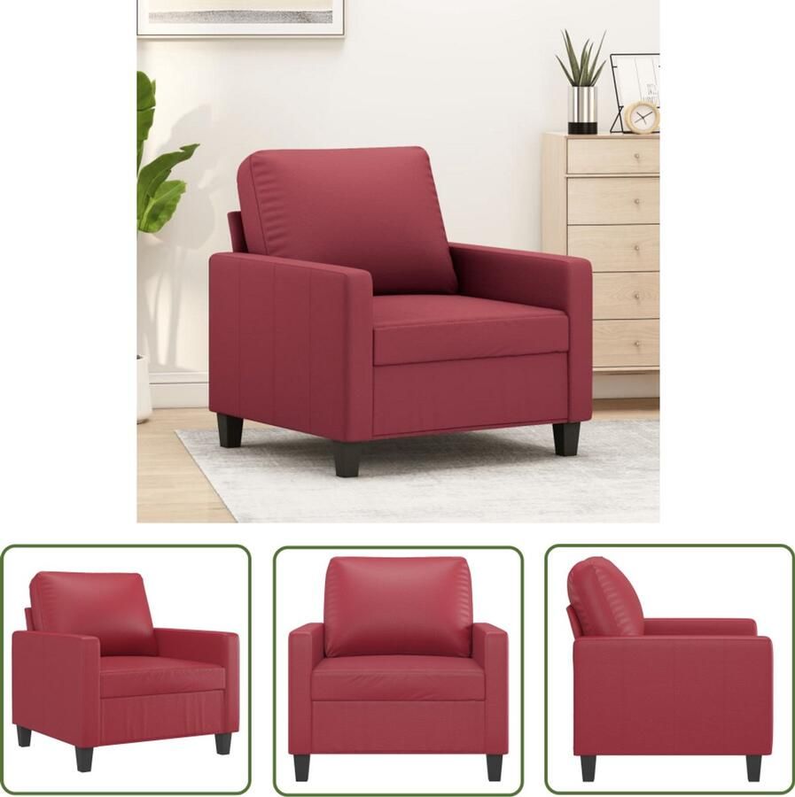 The Living Store Fauteuil 60 cm kunstleer wijnrood Fauteuil Lounge Stoel Designstoel Kunstleder Wijnrood