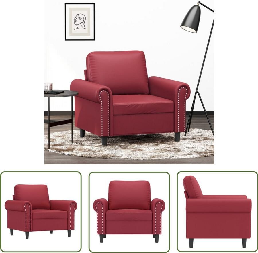 The Living Store Fauteuil 60 cm kunstleer wijnrood Fauteuil Lounge Stoel Designstoel Kunstleder Wijnrood