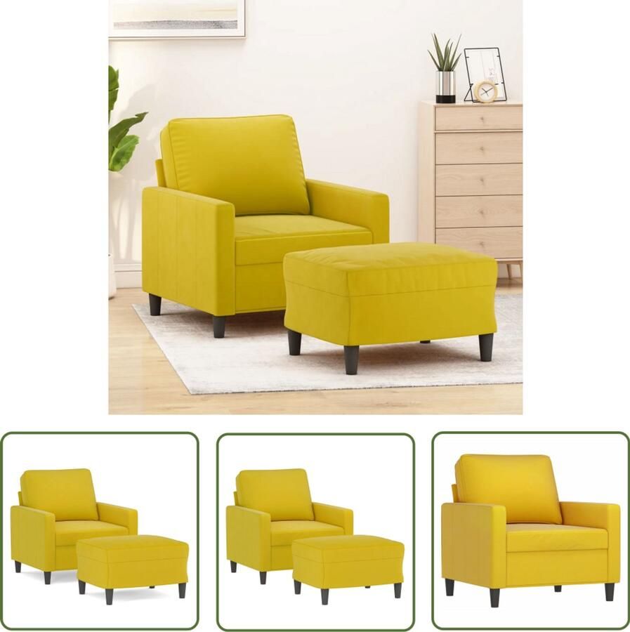 VidaXL Fauteuil met voetenbank 60 cm fluweel geel Fauteuil Lounge Stoel Relaxstoel Fluweel Fauteuil Gele Fauteuil