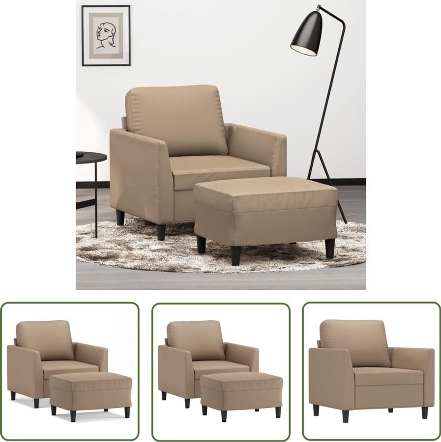 The Living Store Fauteuil met voetenbank 60 cm kunstleer cappuccinokleurig Fauteuil Lounge Stoel Kapstok Design Meubilair Koffiekleurige Fauteuil