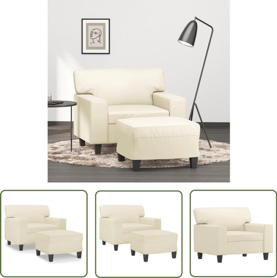 VidaXL Fauteuil met voetenbank 60 cm kunstleer crèmekleurig Fauteuil Lounge Stoel Relaxstoelen Kunstleder Creme Kleur
