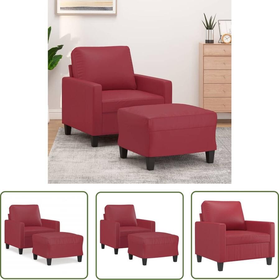 The Living Store Fauteuil met voetenbank 60 cm kunstleer wijnrood Fauteuil Lounge Stoel Relax Stoel Rood Meubilair Lederlook