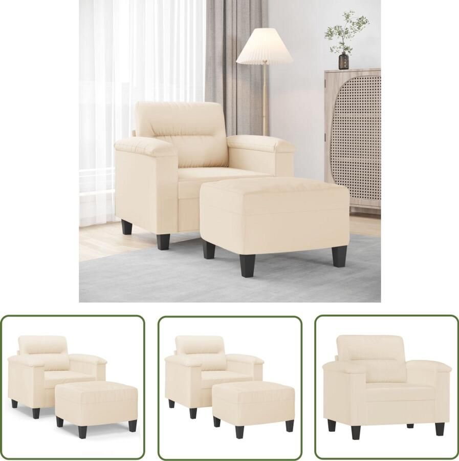 The Living Store Fauteuil met voetenbank 60 cm microvezelstof beige Fauteuil Lounge Stoel Relaxstoel Voetenbank Microvezel