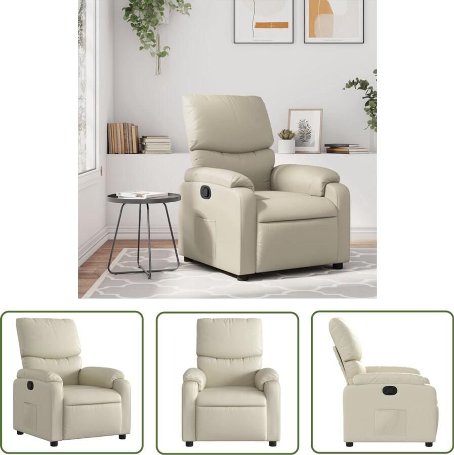 The Living Store Fauteuil verstelbaar kunstleer crèmekleurig Verstelbare Fauteuil Fauteuils Lounge Stoel Relaxfauteuil Crema Kleur