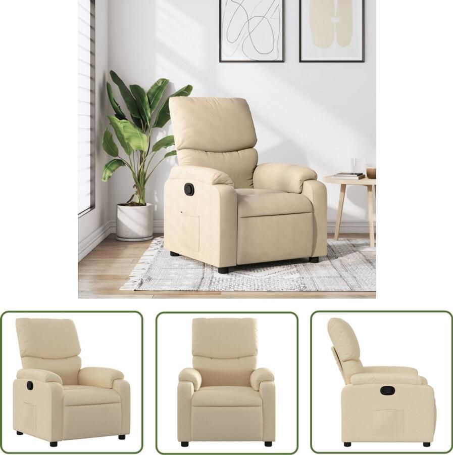The Living Store Fauteuil verstelbaar stof crèmekleurig Verstelbare Fauteuil Fauteuils Lounge Stoel Leesstoel Crema Kleur
