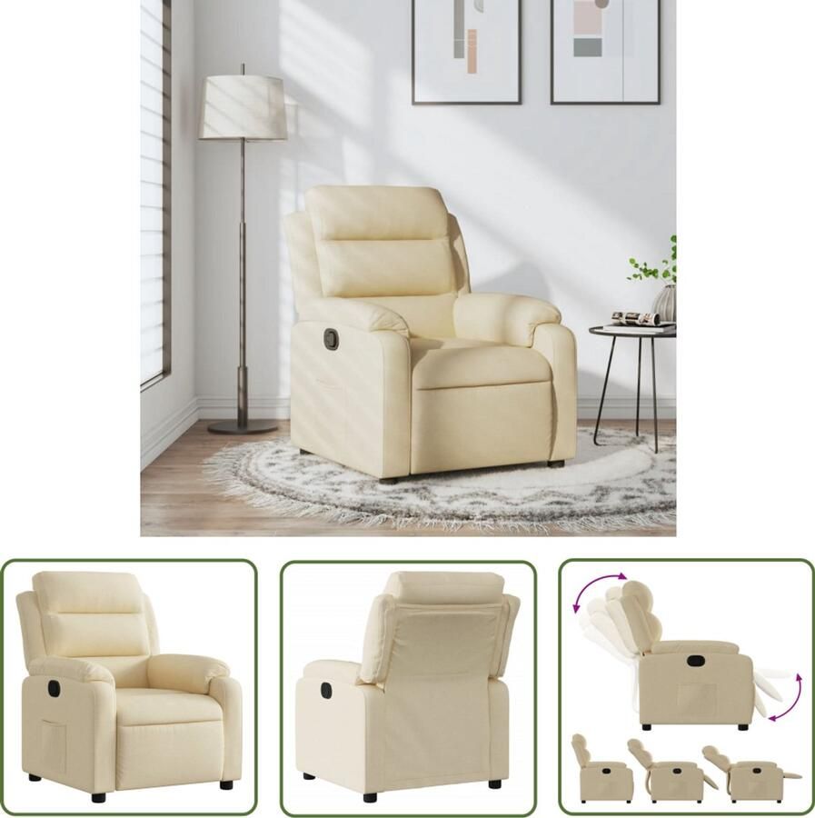 VidaXL Fauteuil verstelbaar stof crèmekleurig Fauteuil Lounge Stoel Relaxstoel Creme Kleur Velours Fauteuil