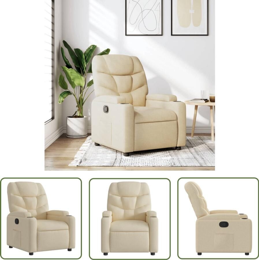 VidaXL Fauteuil verstelbaar stof crèmekleurig Fauteuil Lounge Stoel Relaxstoel Verstelbare Stoel Creme Kleur