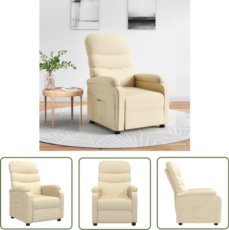 VidaXL Fauteuil verstelbaar stof crèmekleurig Fauteuil Lounge Stoel Verstelbare Stoel Ergonomische Stoel Zitkamerstoel