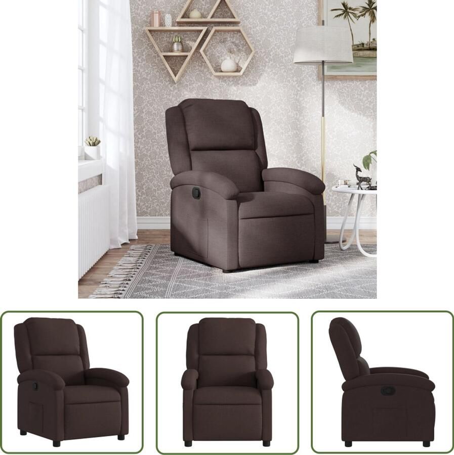 VidaXL Fauteuil verstelbaar stof donkerbruin Fauteuil Lounge Stoel Relaxstoel Lederlook Bruine Fauteuil - Foto 2