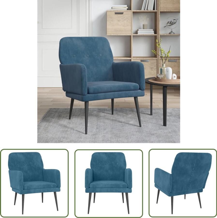 VidaXL Fauteuil 62x79x79 cm fluweel blauw Fluwelen Fauteuil Lounge Stoel Fauteuils Kopen Blauwe Fauteuil Comfortabele Stoel