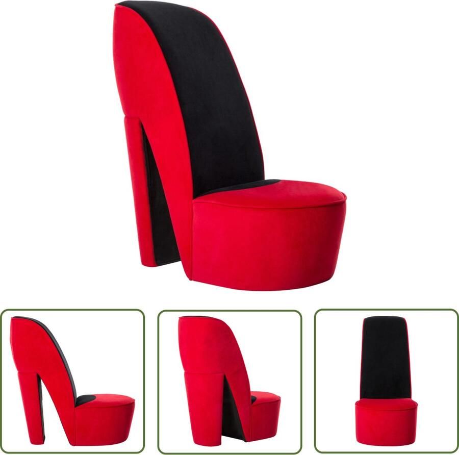 The Living Store Loungestoel Hakstoel Rood Zwart 43x82.5x85.5cm Fluweel Hakstoel Lounge Stoel Fluweel Stoel Rood Meubilair Trendy Fauteuil - Foto 2