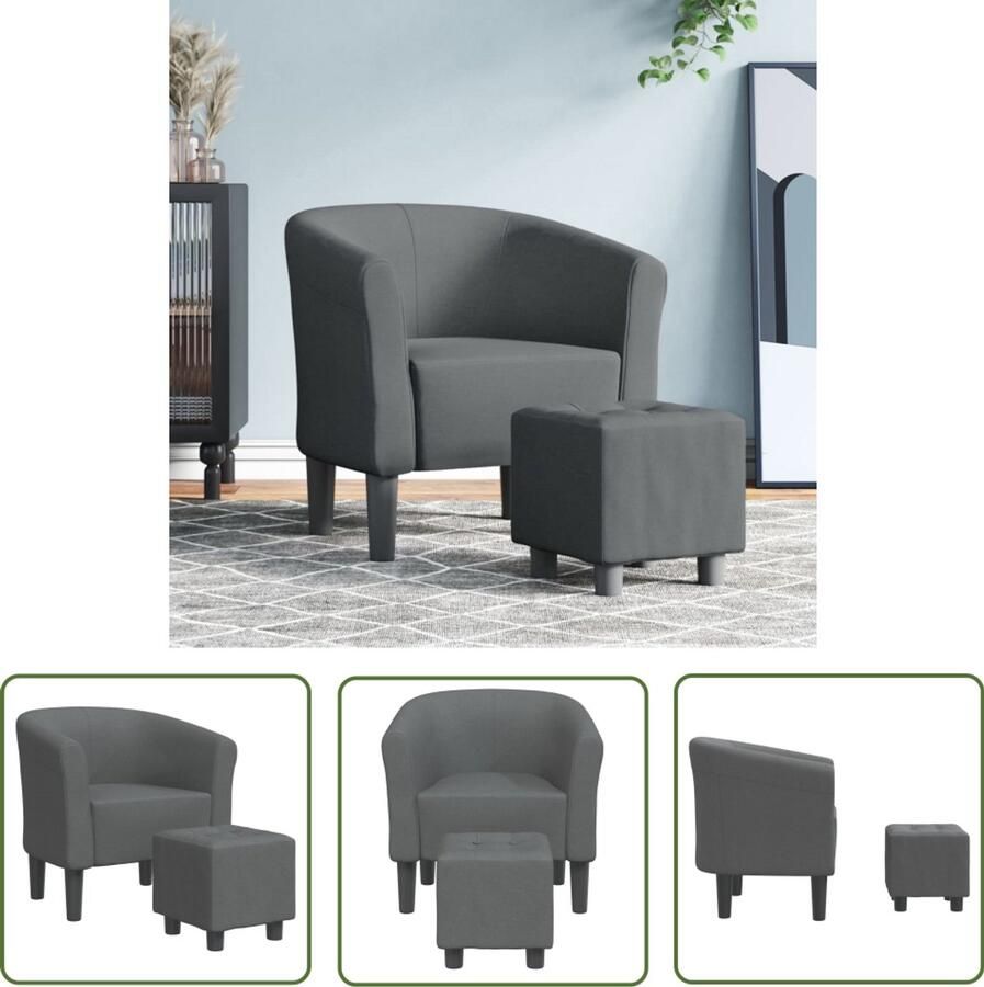 The Living Store Kuipstoel met voetenbank stof donkergrijs Moderne Kuipstoel Fauteuils Lounge Stoel Eetkamerstoelen Donkere Kleuren