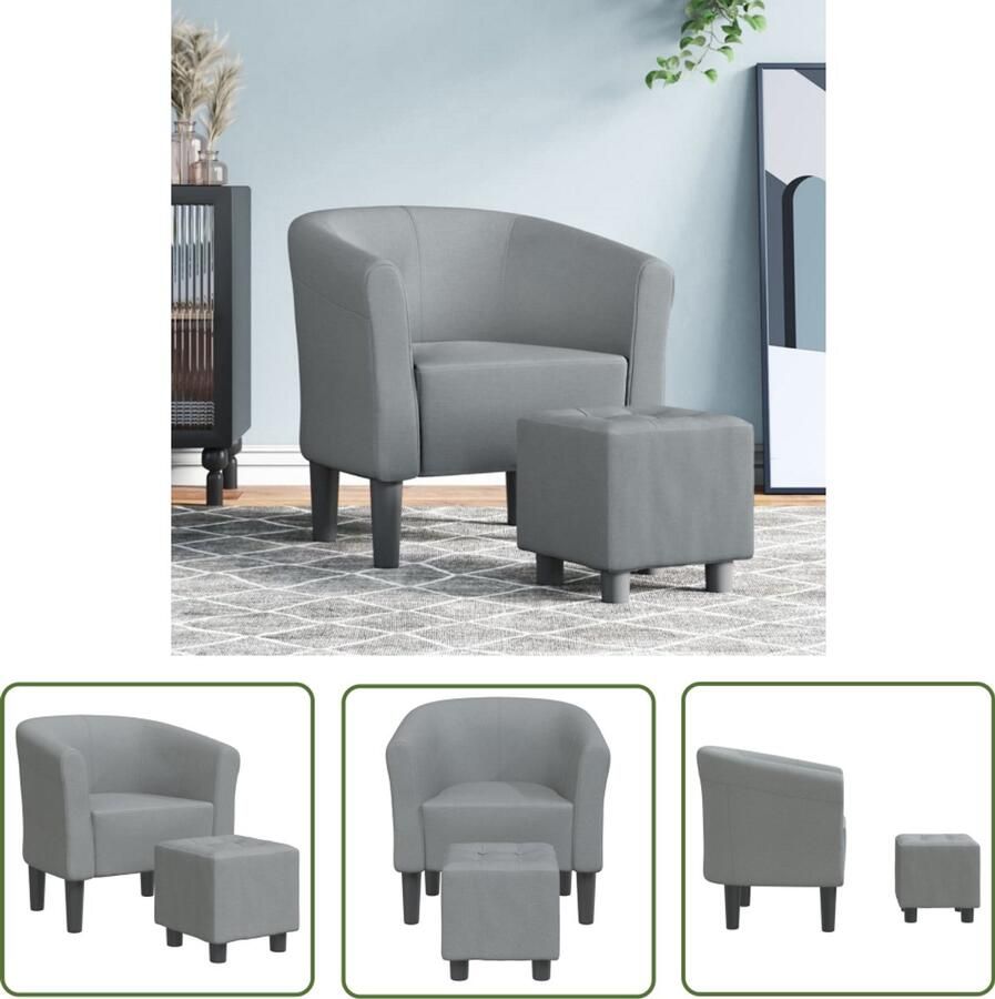VidaXL Kuipstoel met voetenbank stof lichtgrijs Kuipstoel Lounge Stoel Fauteuils Eetkamerstoelen Living Room Furniture