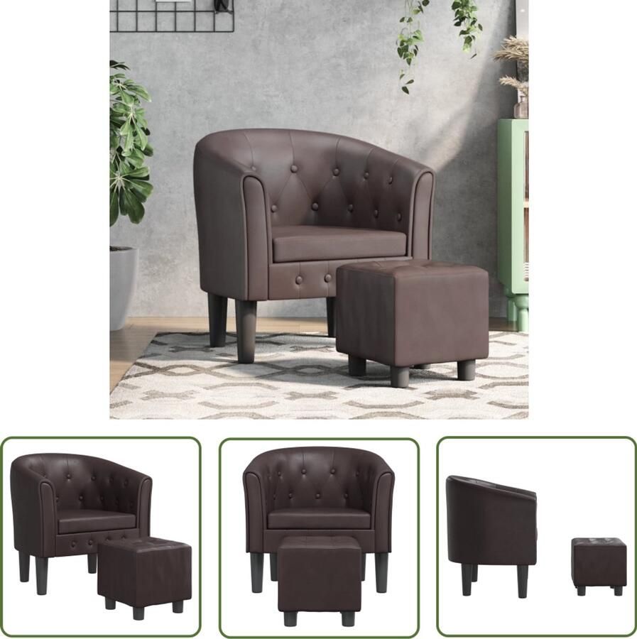 VidaXL Kuipstoel met voetenbankje kunstleer bruin Kuipstoel Lounge Stoel Eetkamerstoelen Fauteuils Bruine Stoel