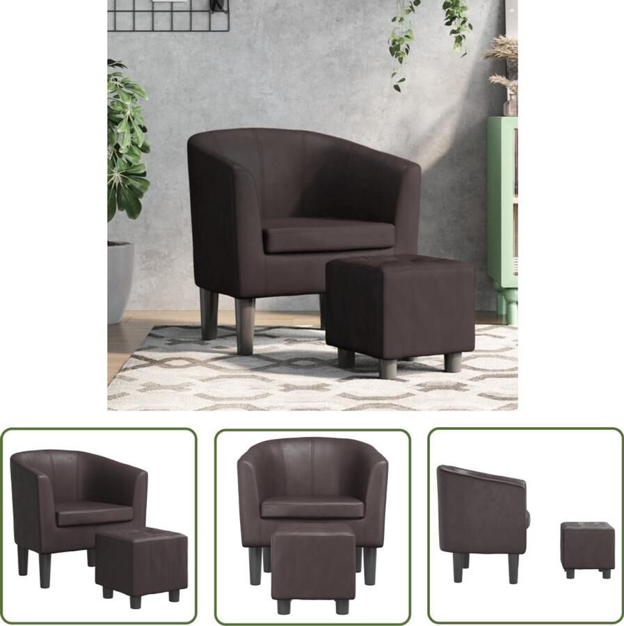 VidaXL Kuipstoel met voetenbankje kunstleer bruin Kuipstoel Lounge Stoel Eetkamerstoelen Fauteuils Voetenbank