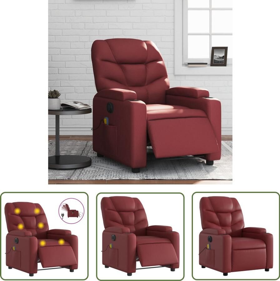 The Living Store Massagestoel verstelbaar elektrisch kunstleer wijnrood Massagestoel Elektrisch Verstelbaar Massagefauteuil Lounge Stoel Relaxstoel