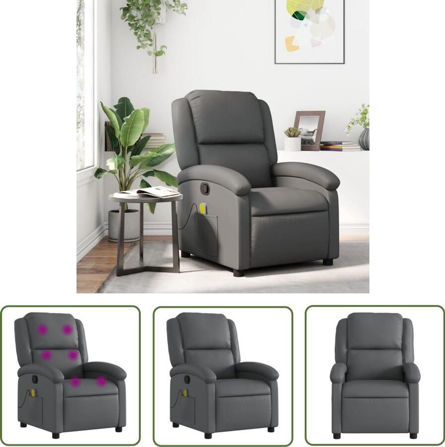 The Living Store Massagestoel verstelbaar kunstleer grijs Massagestoel Lounge Stoel Relaxstoel Ergonomische Stoel Elektrische Massage