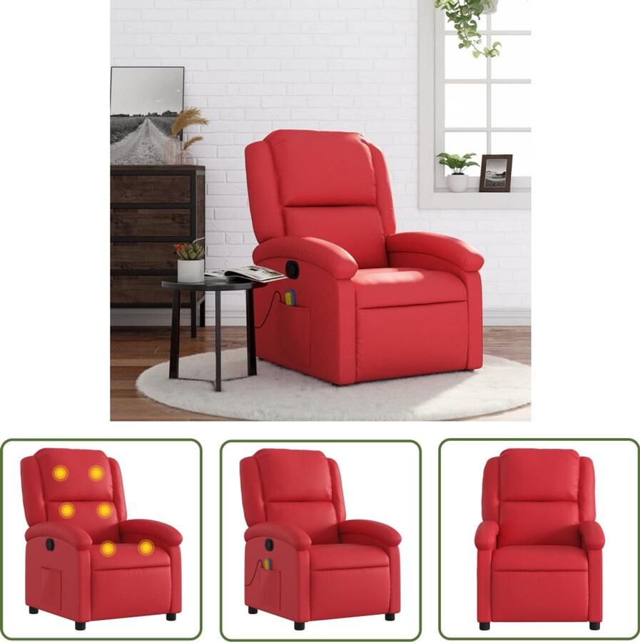 The Living Store Massagestoel verstelbaar kunstleer rood Massagestoel Lounge Stoel Relaxstoel Elektrische Massage Functie