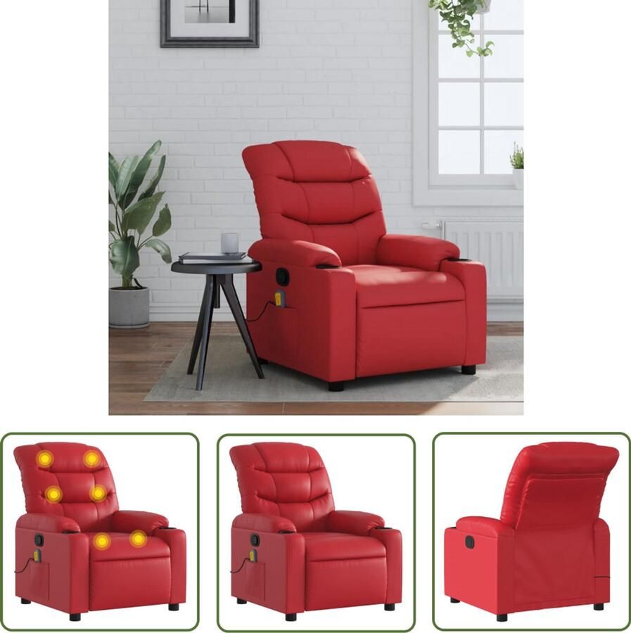 The Living Store Massagestoel verstelbaar kunstleer rood Massagestoel Lounge Stoel Relaxstoel Elektrische Massage Functie