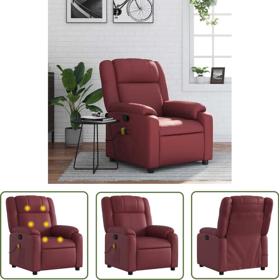 The Living Store Massagestoel verstelbaar kunstleer wijnrood Massagestoel Lounge Stoel Relaxstoel Elektrische Massage Ergonomische Stoel - Foto 2