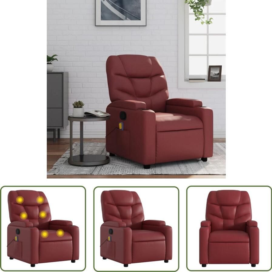 The Living Store Massagestoel verstelbaar kunstleer wijnrood Massagestoel Lounge Stoel Relaxstoel Elektrische Massage Ergonomische Stoel