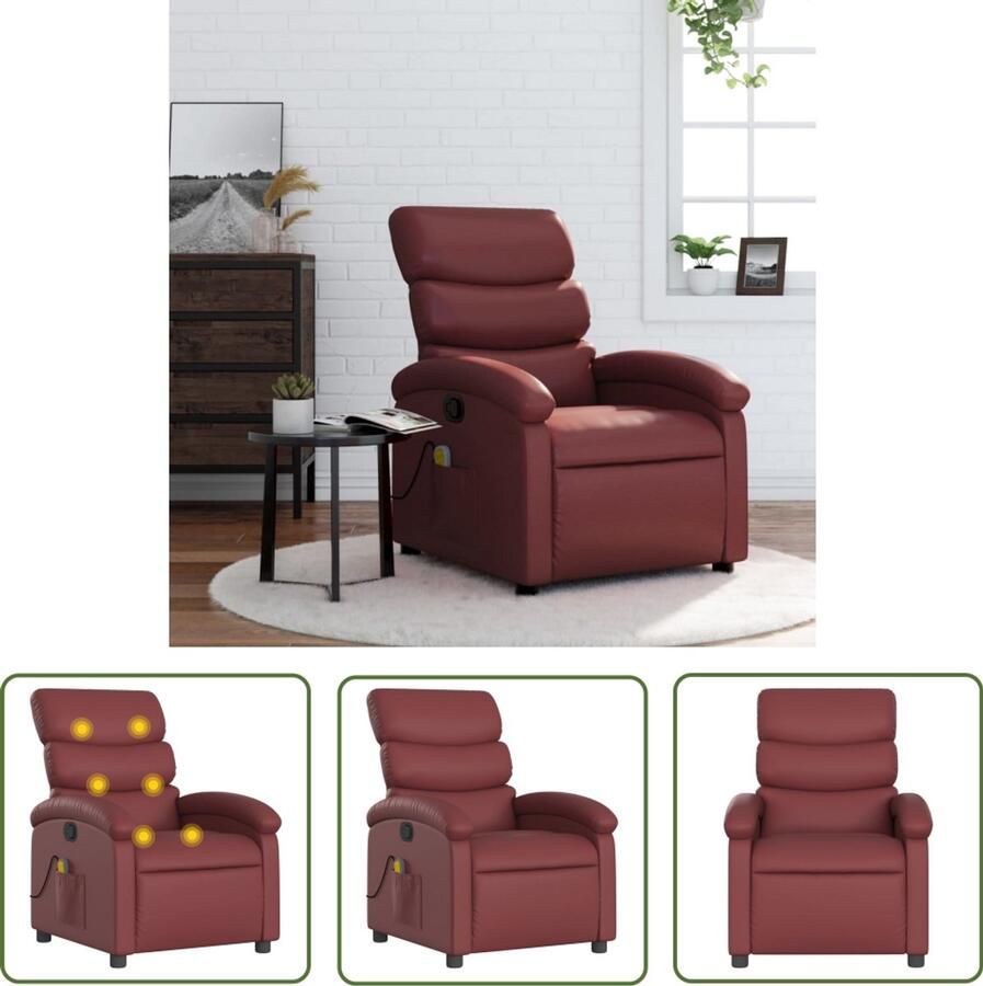 The Living Store Massagestoel verstelbaar kunstleer wijnrood Massagestoel Lounge Stoel Relaxstoel Ergonomische Stoel Elektrische Massage