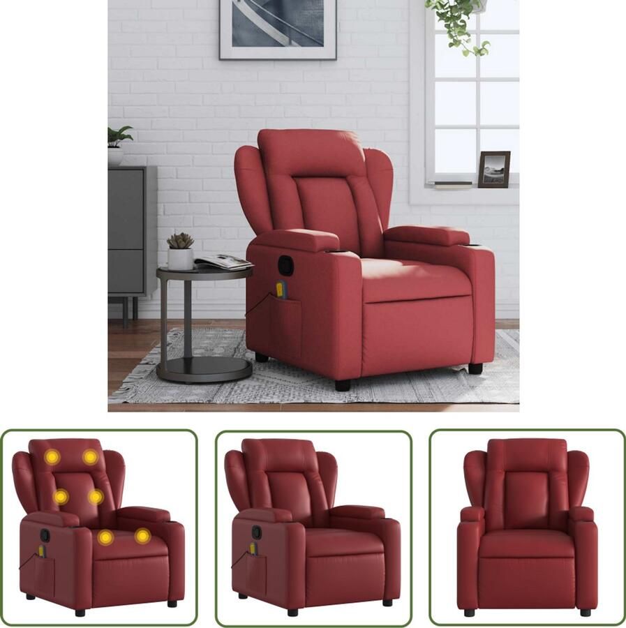 The Living Store Massagestoel verstelbaar kunstleer wijnrood Massagestoel Lounge Stoel Relaxstoel Ergonomische Stoel Elektrische Massage - Foto 2