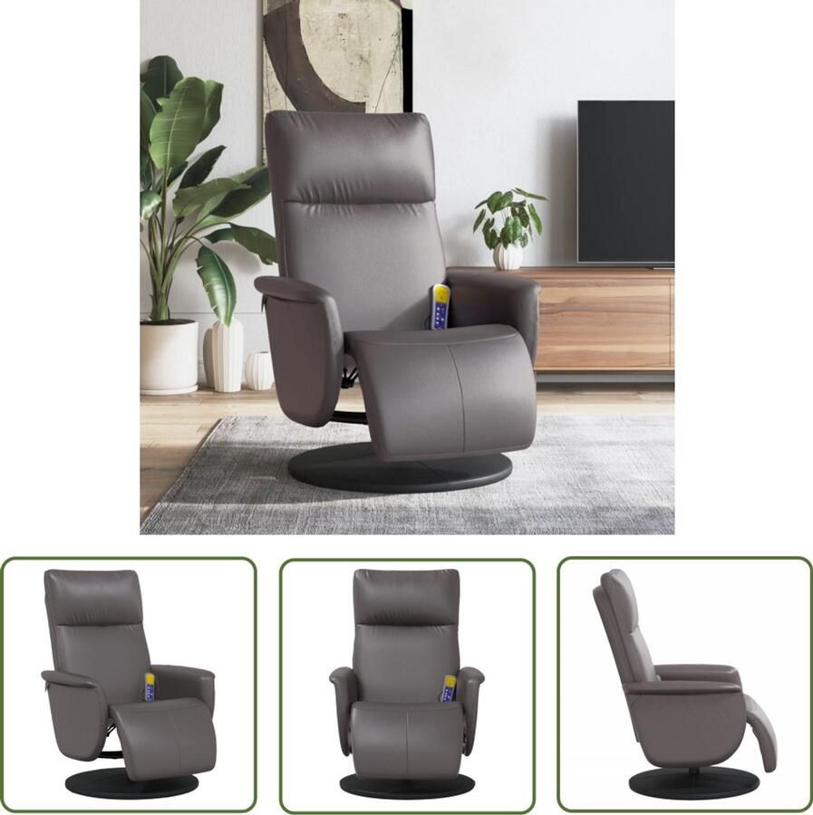 The Living Store Massagestoel verstelbaar met voetensteun kunstleer grijs Massagestoel Ergonomische Stoel Relaxstoel Lounge Stoel Elektrische Massage