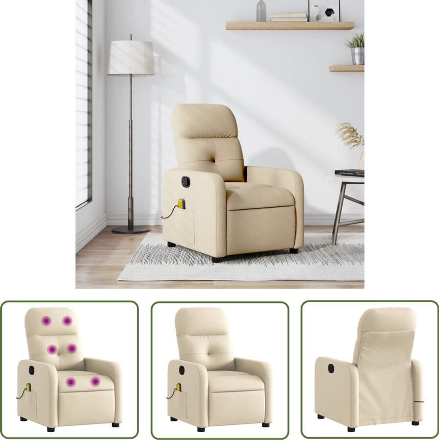 The Living Store Massagestoel verstelbaar stof crèmekleurig Massagestoel Ergonomische Stoel Verstelbare Stoel Lounge Stoel Fauteuils - Foto 2