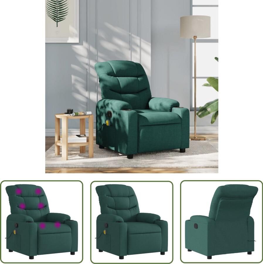 The Living Store Massagestoel verstelbaar stof donkergroen Massagestoel Elektrische Massagestoel Verstelbare Stoel Lounge Stoel Fauteuils