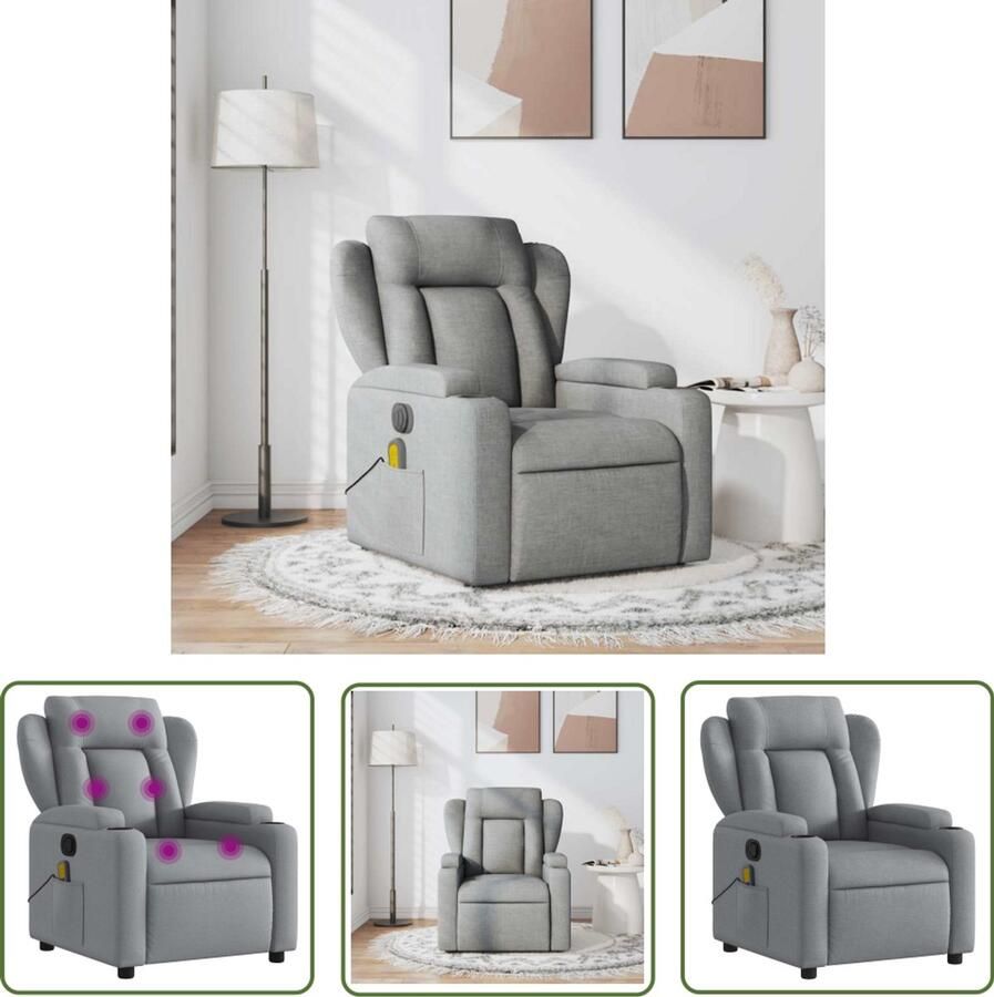VidaXL Massagestoel verstelbaar stof lichtgrijs Massagestoel Lounge Stoel Elektrische Massage Wellnessstoel Zitzak