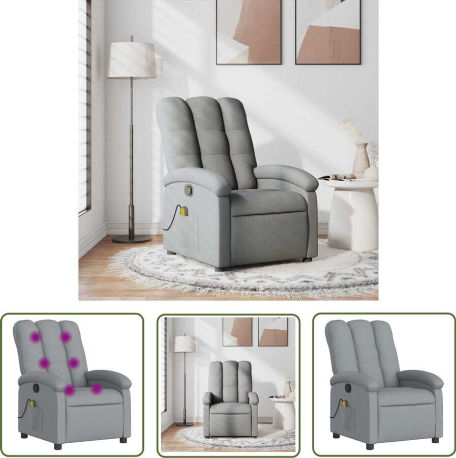 VidaXL Massagestoel verstelbaar stof lichtgrijs Massagestoel Lounge Stoel Relaxstoel Ergonomische Stoel Elektrische Massage