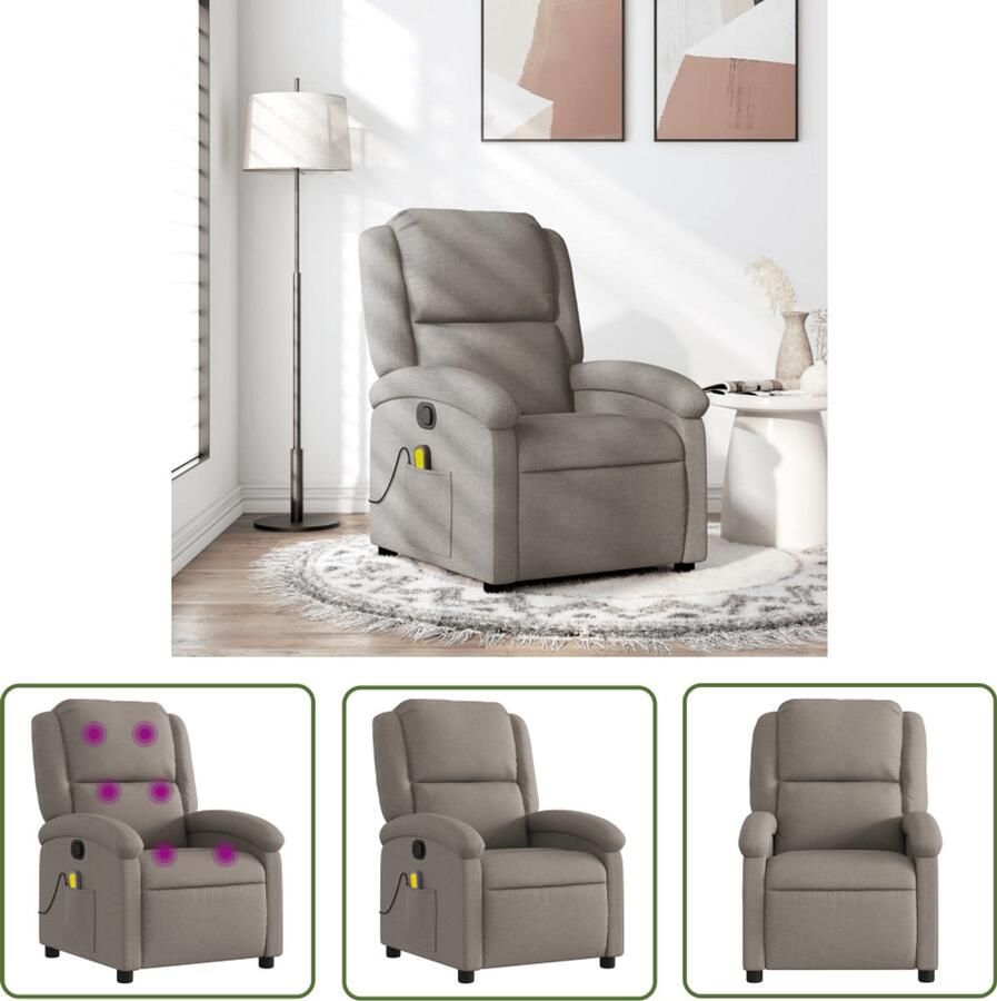 The Living Store Massagestoel verstelbaar stof taupe Massagestoel Lounge Stoel Elektrische Massage Ergonomische Stoel Verstelbare Stoel
