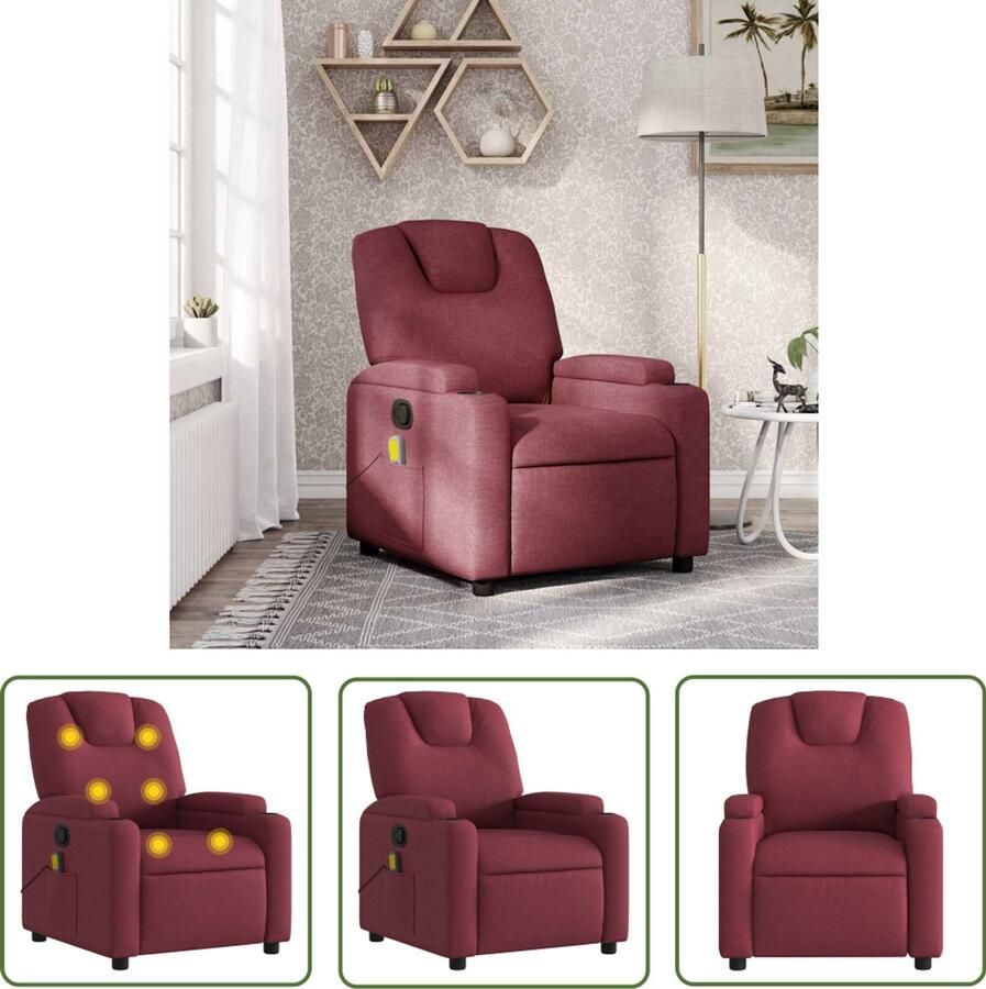 The Living Store Massagestoel verstelbaar stof wijnrood Massagestoel Lounge Stoel Relaxstoel Elektrische Massage Ergonomische Stoel